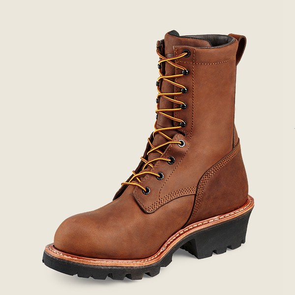 Red Wing Mens Safety Boots - Loggermax - 9-inch Waterproof Toe - Brown - QWJ318952